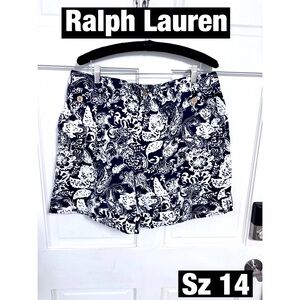 Ralph Lauren Cotton Paisley Floral Shorts. Sz 14 Cuffed Hems New